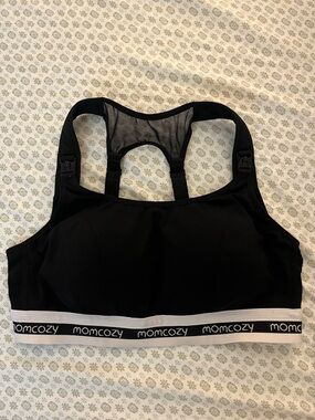 Momcozy Black Nursing Sports Bra with Racerback Support